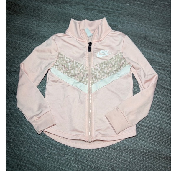 Nike Other - Nike Girls Pink Leopard Chevron Full Zip Track Jacket Size 4 XS